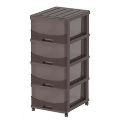 Cosmoplast Cedargrain 4 Tiers Storage Cabinet with Drawers & Wheels