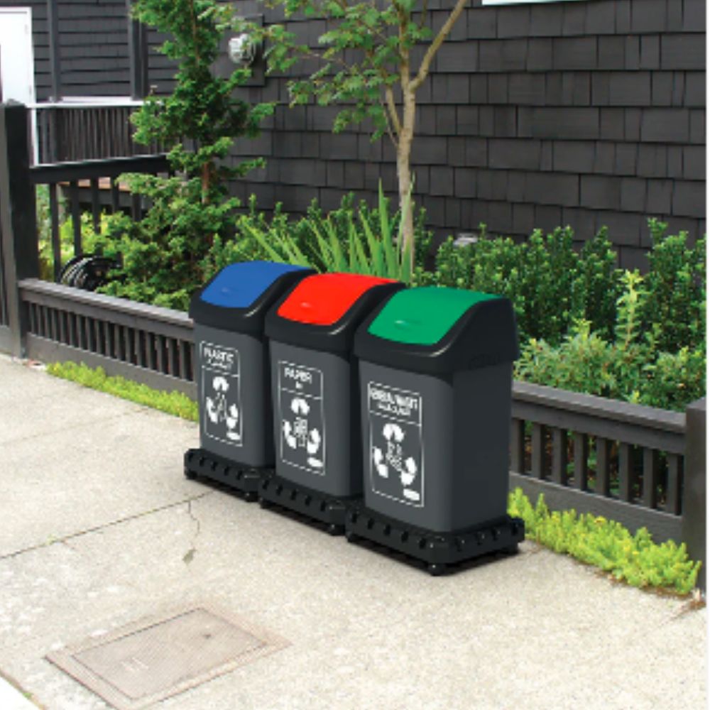 46L x 3 Modular Recycle Bins with Swing Lids