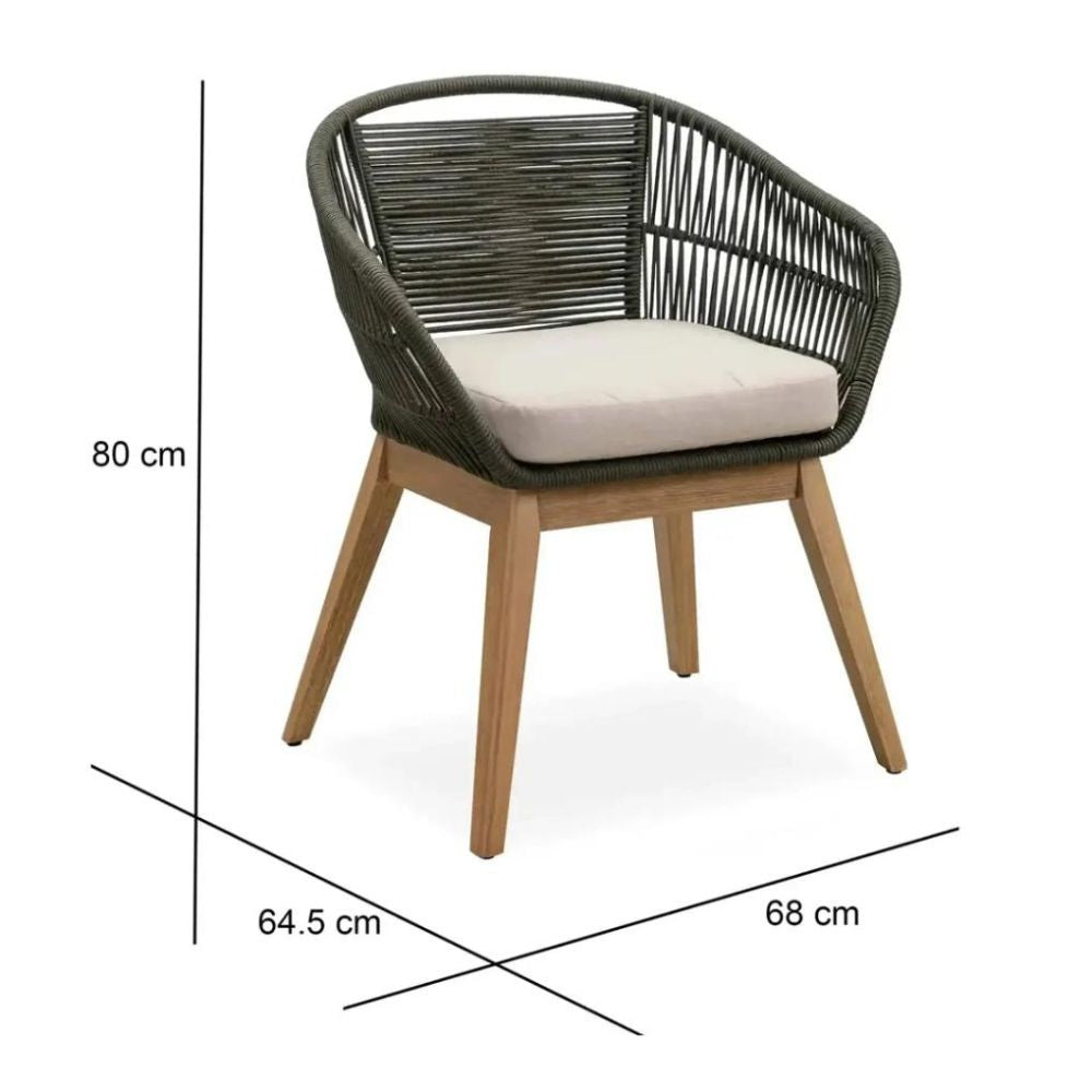 TF Eucalyptus Wood & Rope Dining Chair (68 x 64.5 x 80 cm, Gray)