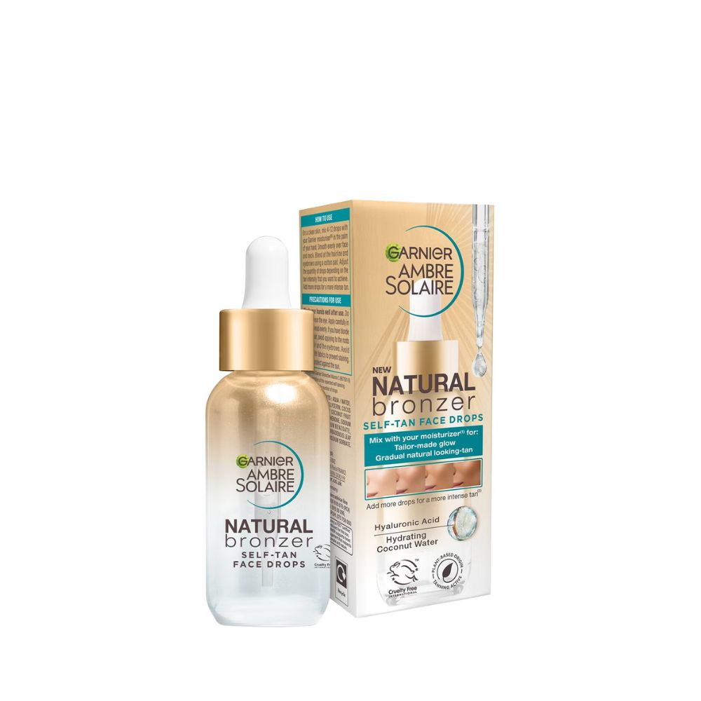 Garnier Glow and Protect Duo: Natural Bronzer Self-Tan Drops and Ambre Solaire Vitamin C Facial SPF50+ Fluid