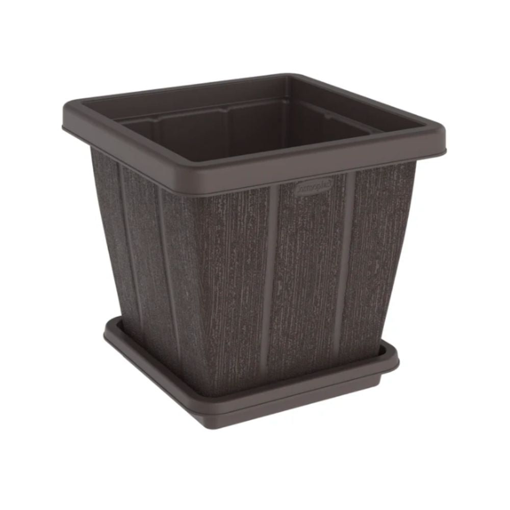 Cosmoplast Cedargrain Square Planter with Tray 30L
