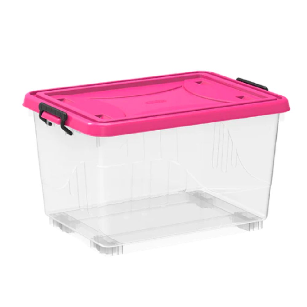 55L Clear Plastic Storage Box with Wheels & Lockable Lid