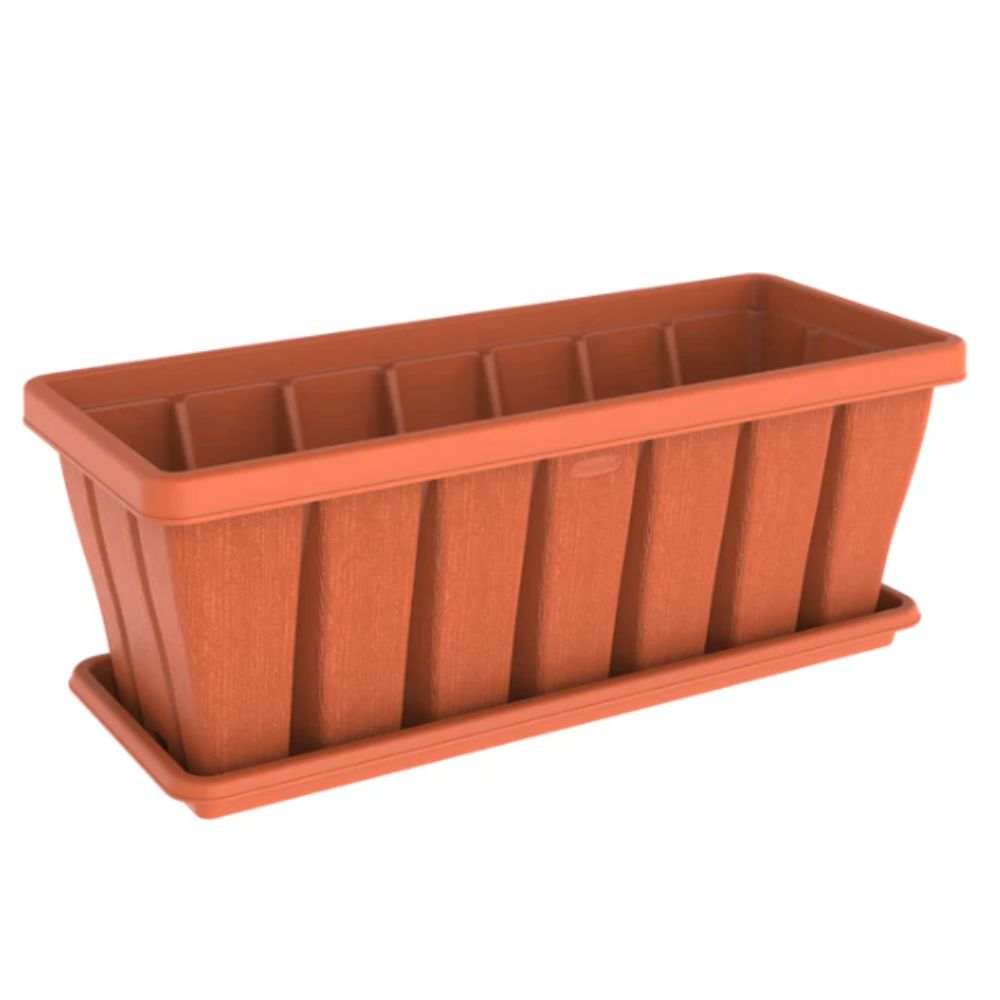 24" Cedargrain Rectangular Planter with Tray