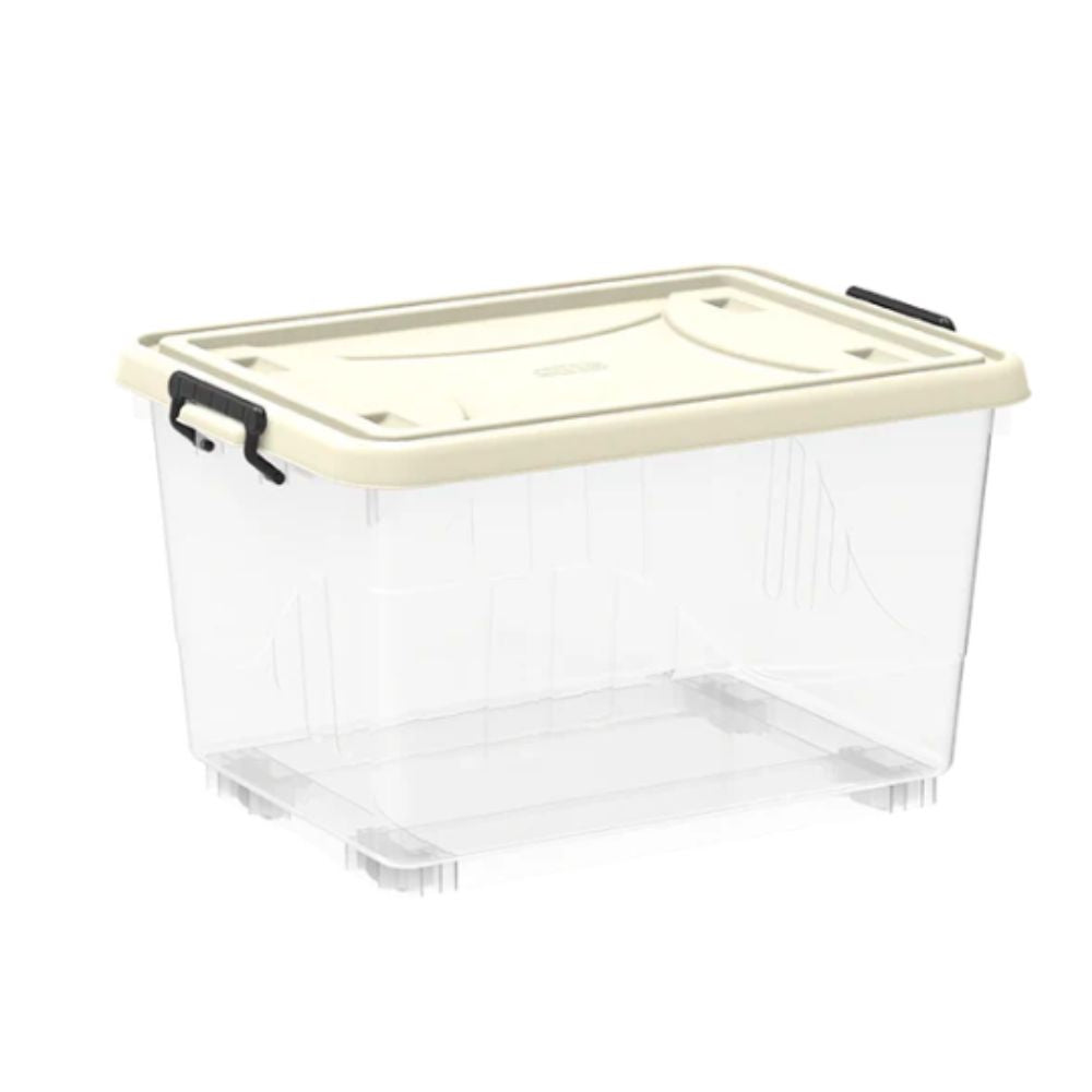 33L Clear Plastic Storage Box with Wheels & Lockable Lid