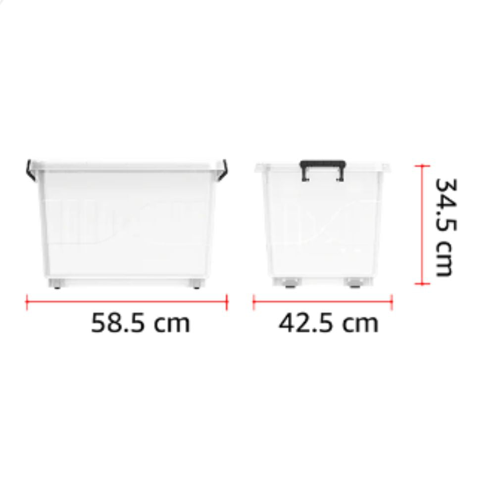 55L Clear Plastic Storage Box with Wheels & Lockable Lid