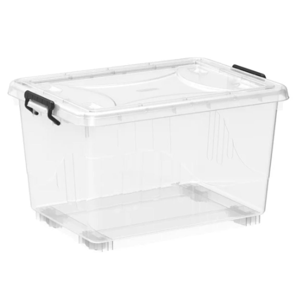 55L Clear Plastic Storage Box with Wheels & Lockable Lid