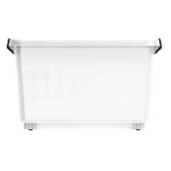 Cosmoplast Clear Plastic Storage Box with Wheels & Lockable Lid 55L