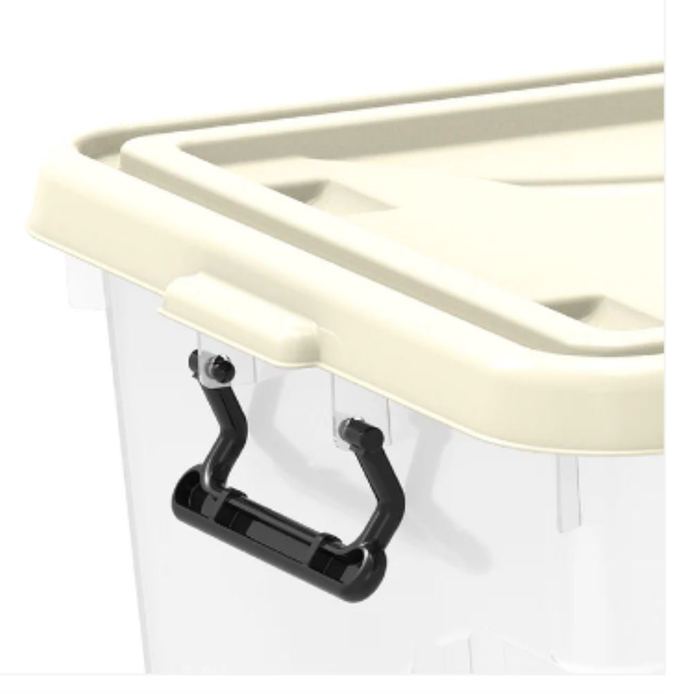 55L Clear Plastic Storage Box with Wheels & Lockable Lid