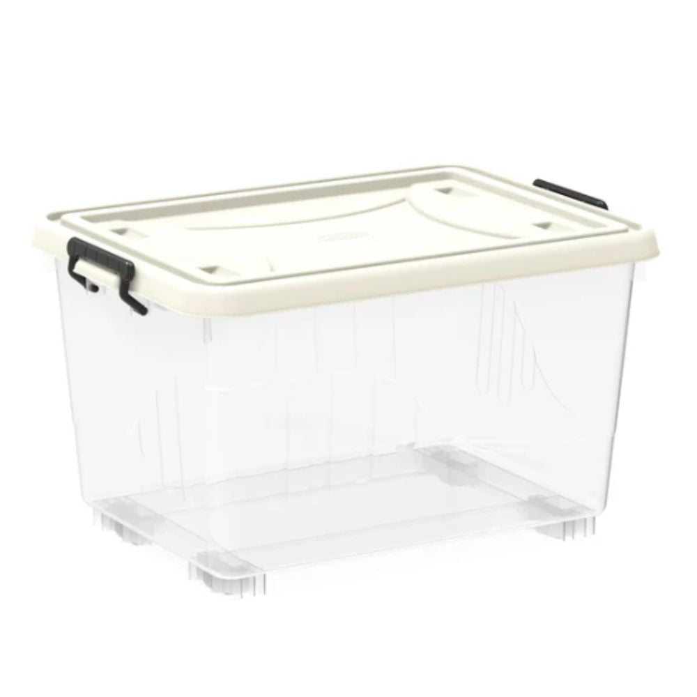 55L Clear Plastic Storage Box with Wheels & Lockable Lid