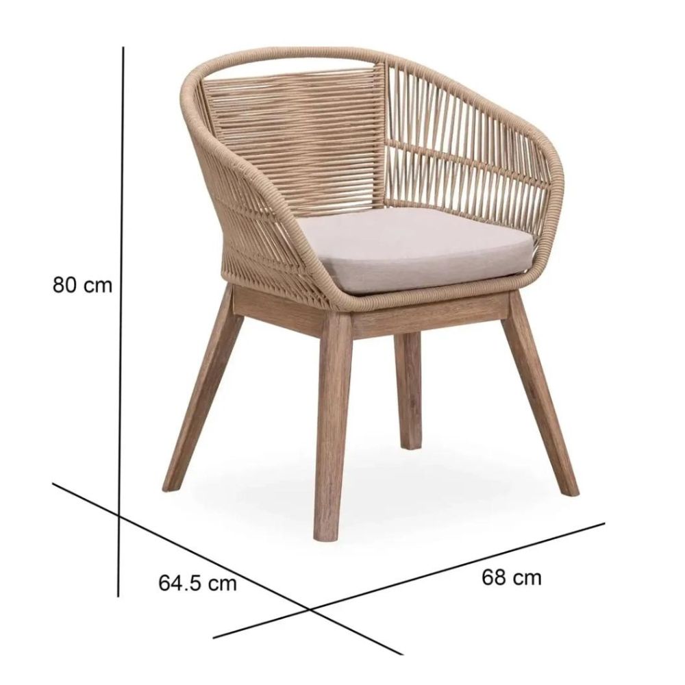 TF Eucalyptus Wood & Rope Dining Chair (68 x 64.5 x 80 cm, Beige)