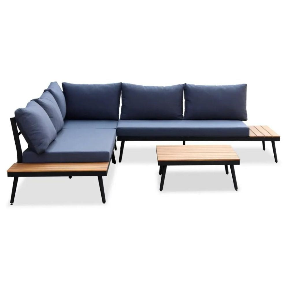 Mia 5-Seater Acacia & Steel Corner Sofa Set