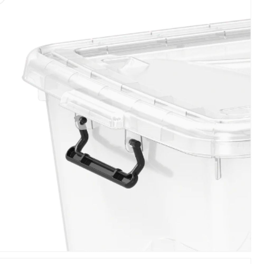 82L Clear Plastic Storage Box with Wheels & Lockable Lid