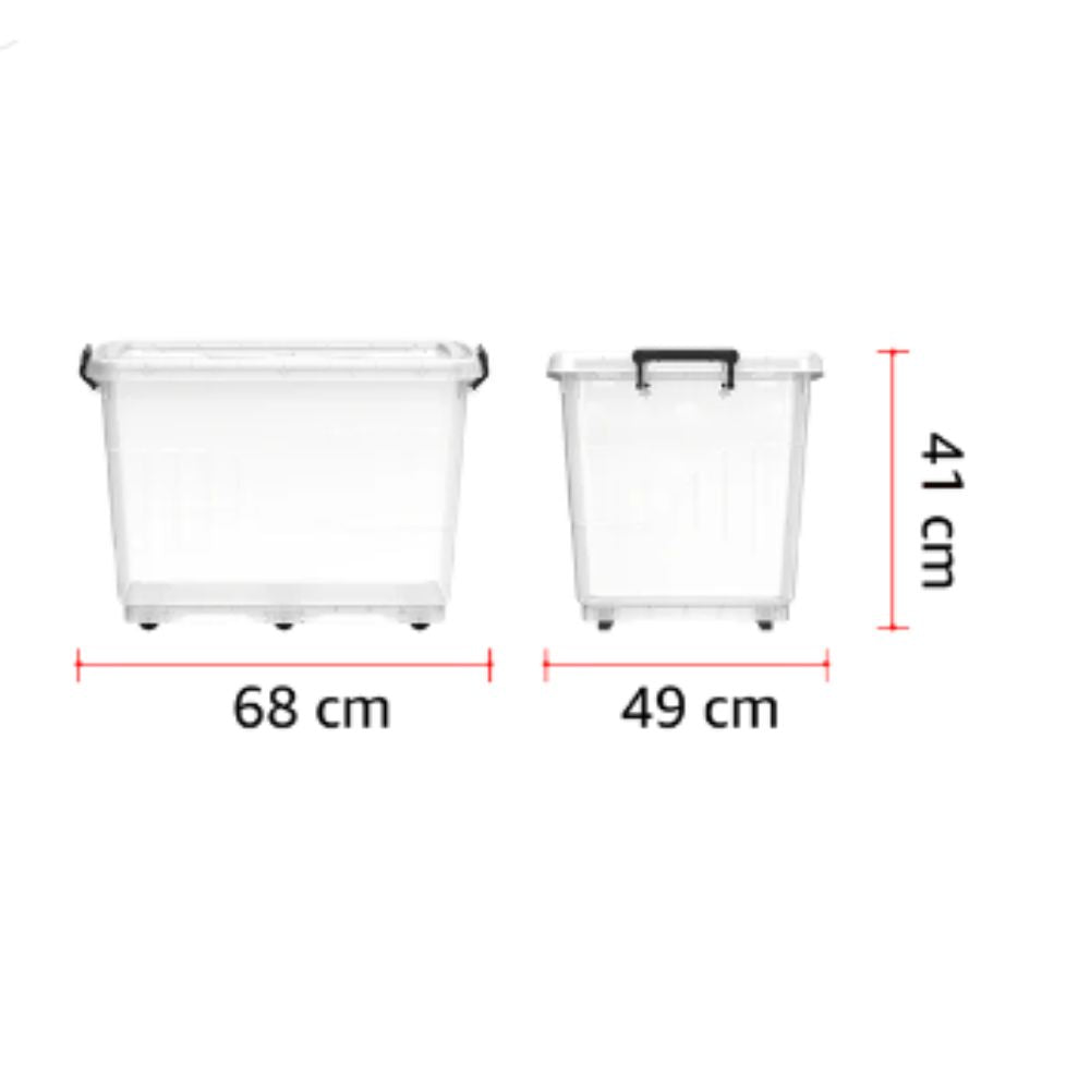 82L Clear Plastic Storage Box with Wheels & Lockable Lid