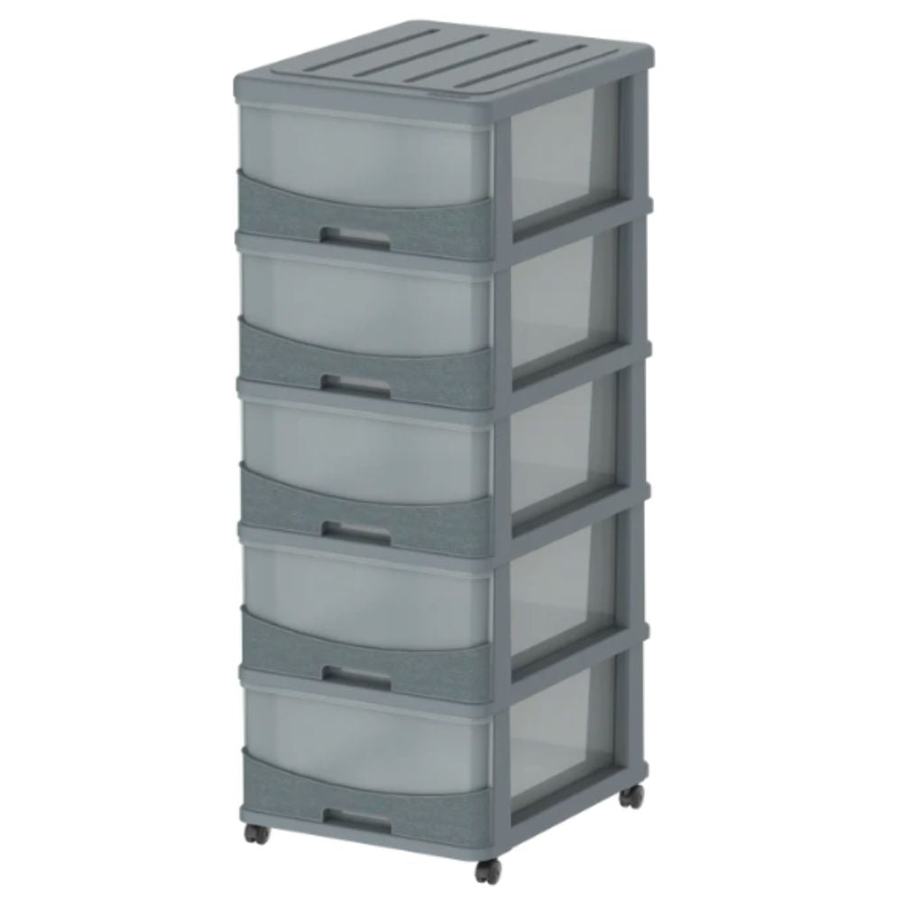 Cosmoplast Cedargrain 5 Tiers Storage Cabinet with Drawers & Wheels