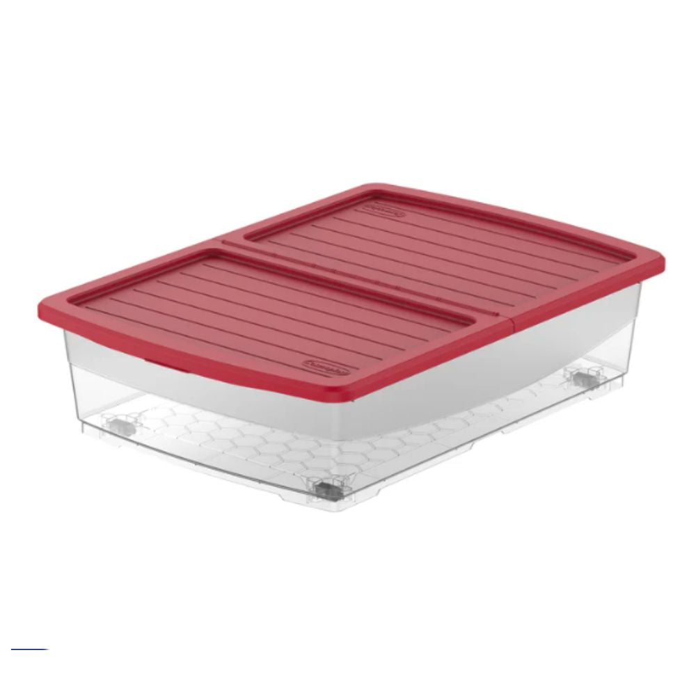 45L Clear Plastic Underbed Storage Box with Wheels & Lockable Lid