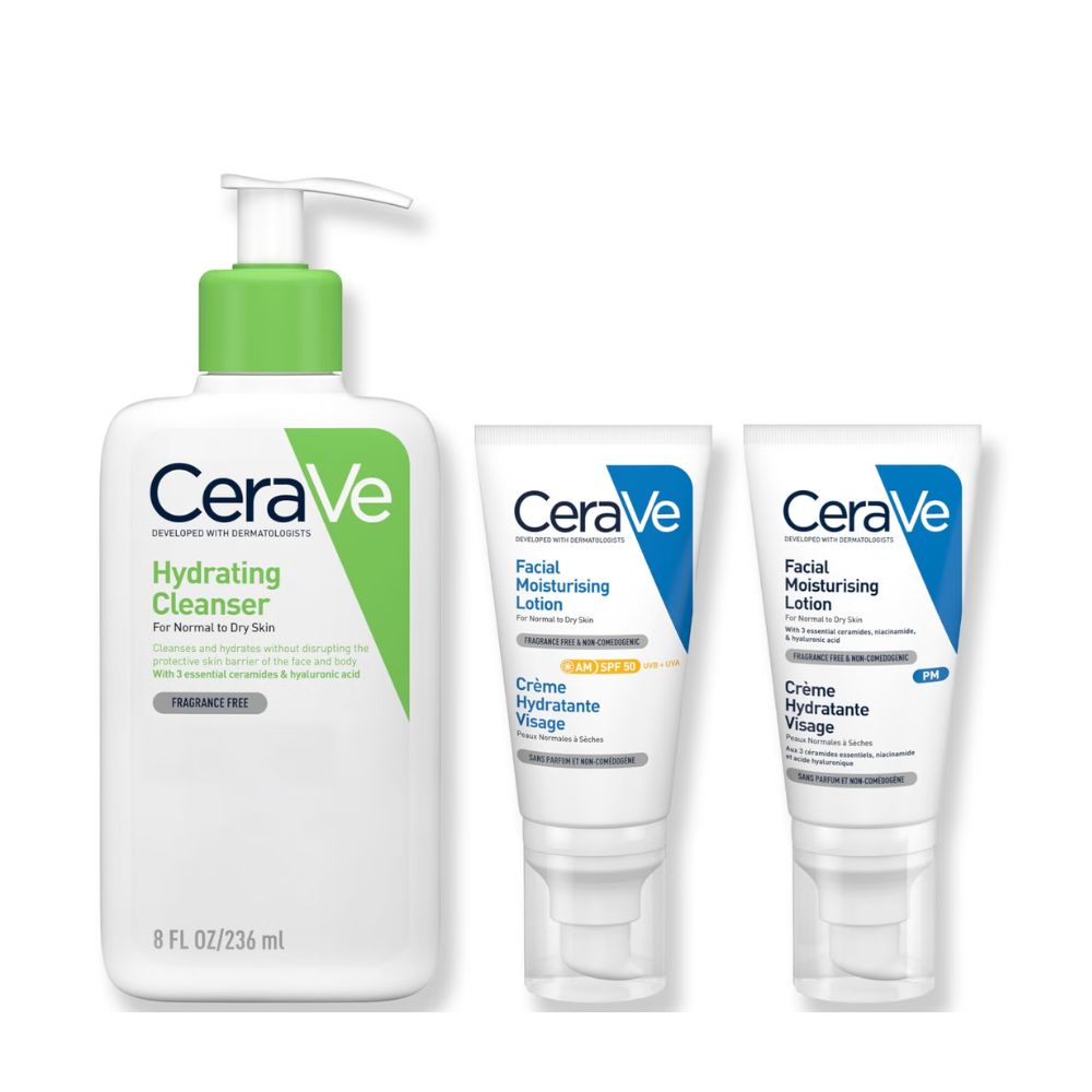 CeraVe Exclusive Skincare Routine Simplified Set for Face Cleansing & Moisturising with Hyaluronic Acid, SPF & Niacinamide