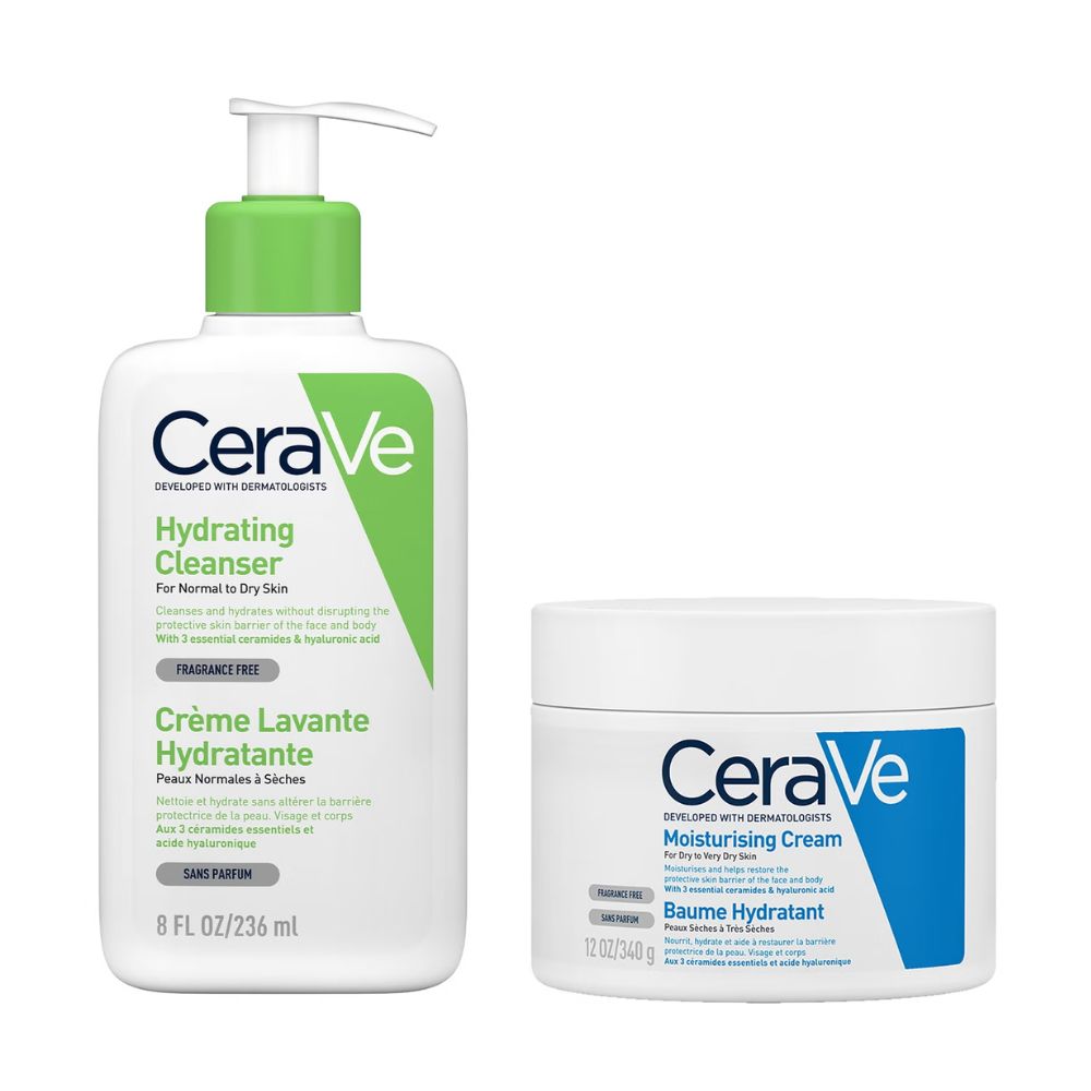 CeraVe Daily Deep Hydration 2-Step Routine for Normal to Dry Skin, Cleanser and Moisturiser with Hyaluronic Acid