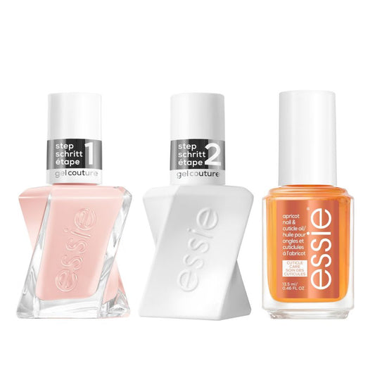 essie Gel Couture Nude Nail Polish Top Coat and Apricot Cuticle Oil Care Bundle