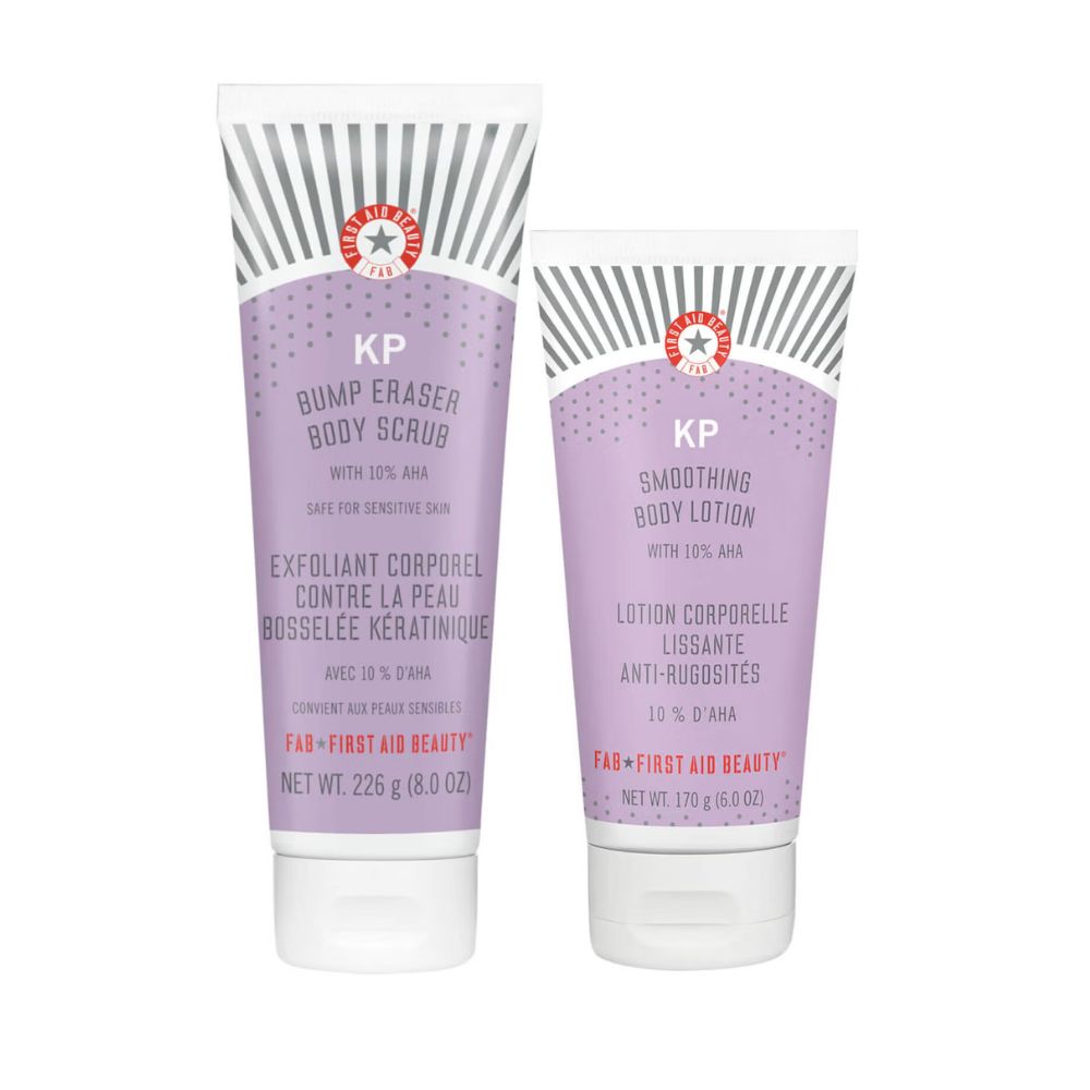 First Aid Beauty Body Bundle KP Bump Eraser Body Scrub with 10% AHA 226ml and KP Smoothing Body Lotion with 10% AHA 170g