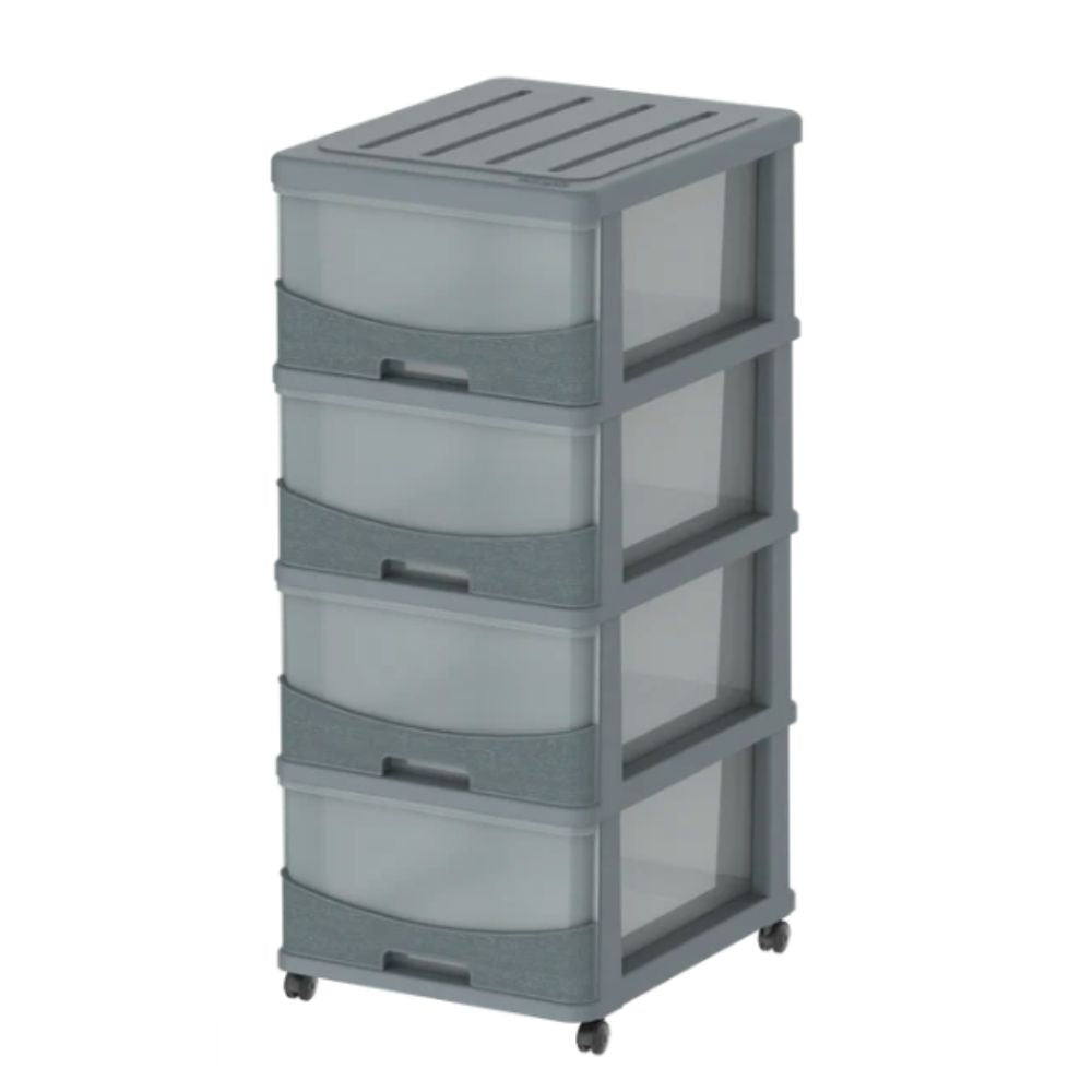 Cedargrain 4 Tiers Storage Cabinet with Drawers & Wheels