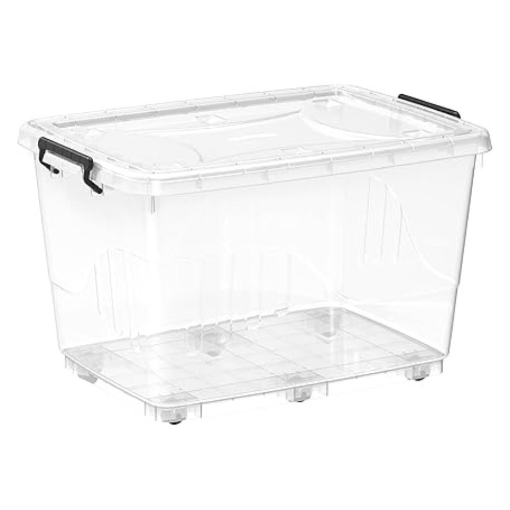 132L Clear Plastic Storage Box with Wheels & Lockable Lid