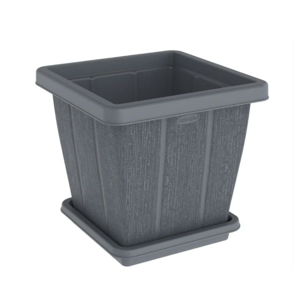 Cosmoplast Cedargrain Square Planter with Tray 45L