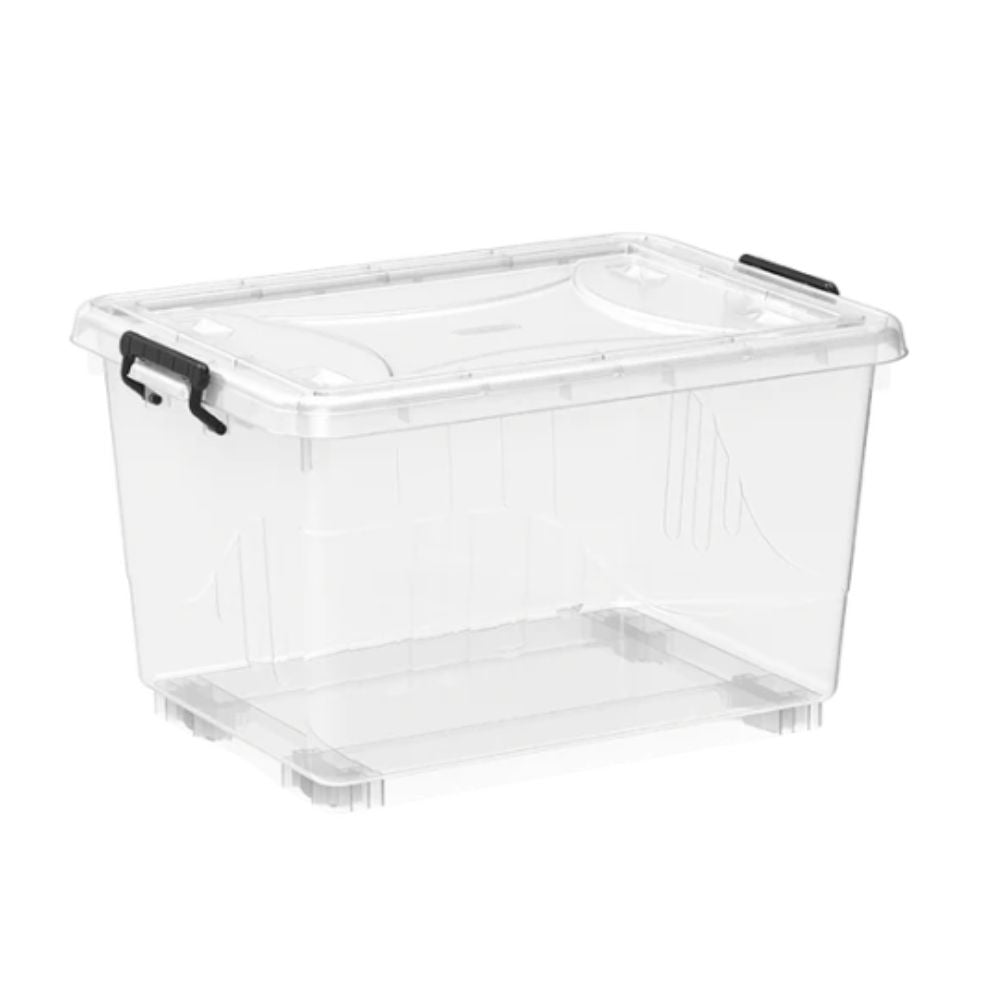 33L Clear Plastic Storage Box with Wheels & Lockable Lid