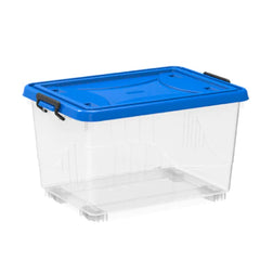 Cosmoplast Clear Plastic Storage Box with Wheels & Lockable Lid 55L