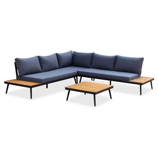 Mia 5-Seater Acacia & Steel Corner Sofa Set