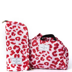 The Flat Lay Co. Makeup Bag Duo in Pink Leopard